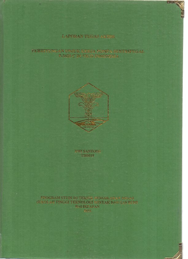 PERHITUNGAN UNJUK KERJA POMPA SENTRIFUGAL P-3620 C DI VICO INDONESIA