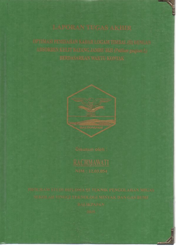 OPTIMASI PEMISAHAN KADAR LOGAM TIMBAL (II) DENGAN ADSORBEN KULIT BATANG JAMBU BIJI (Psidium guajava L) BERDASARKAN WAKTU KONTAK